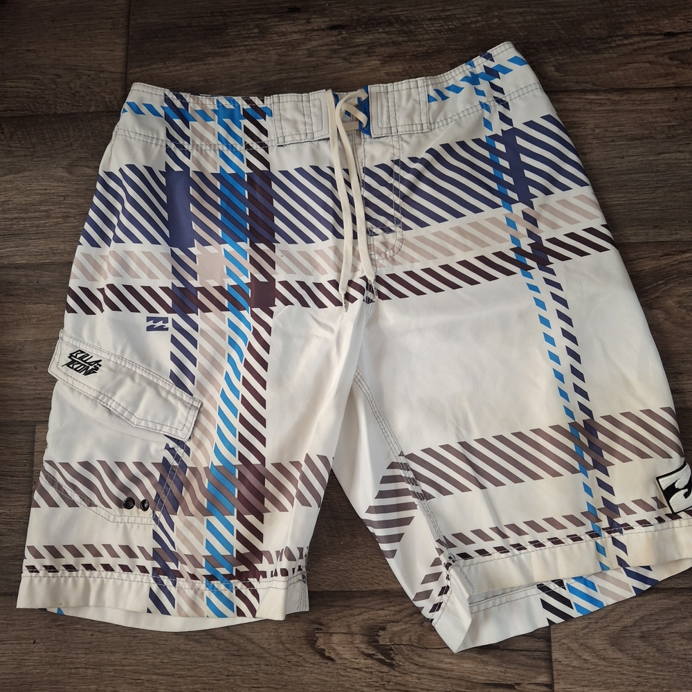 Billabong White and Blue Plaid Athletic Shorts